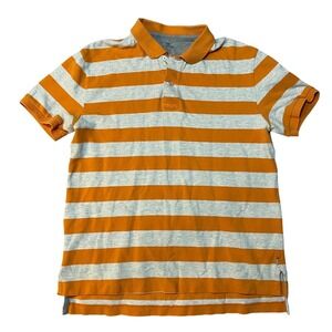 Gap Mens Classic Polo Shirt Orange Heather Gray Striped Short Sleeve Cotton L